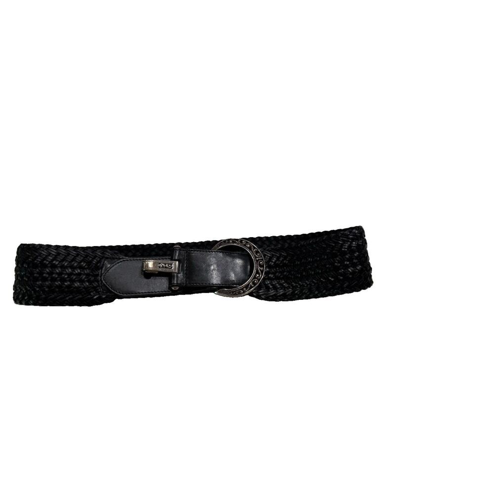 Brighton B30873 Black Braided Leather Belt Silver Scroll Buckle Boho Western EUC - Picture 3 of 8